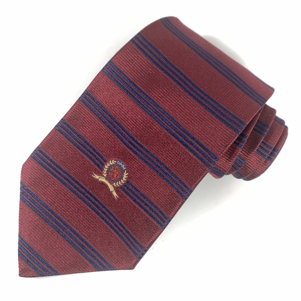 Tommy Hilfiger mens tie Burgundy w Navy Horizonal Stripes Silk Repp Neckwear